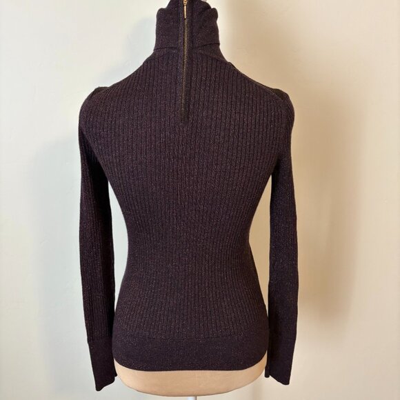 TORY BURCH Lindley Metallic Wool Blend Sweater Top Zip Back Stretch Knit Size XS - Picture 4 of 12